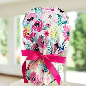 Colorful Floral Ponytail Scrub Cap~ Ponytail Scrub Cap, Surgical Hat, OR, Gifts.